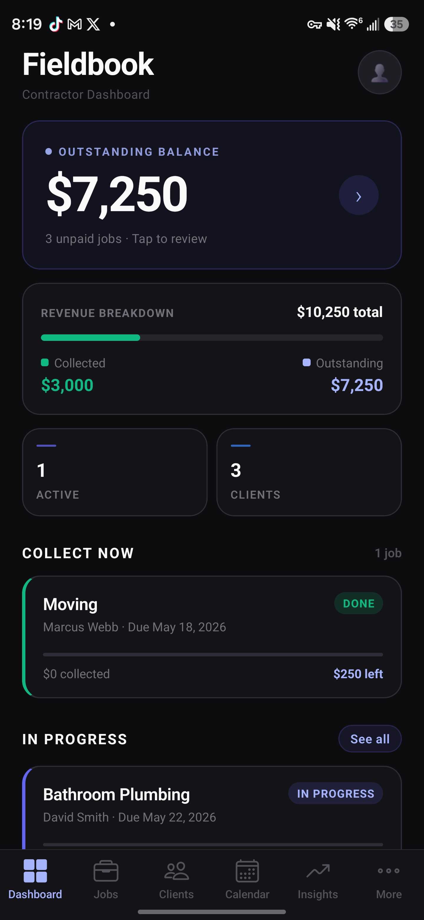 Fieldbook dashboard